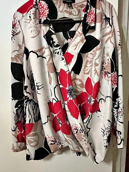 Alfani Tops - Alfani Printed Faux Wrap Top Floral Blouse in White & Red